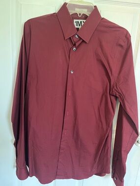 Express Men's Deep Burgundy Long-Sleeve Dress Shirt